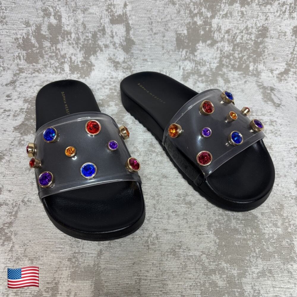 Sophia Webster Dina Crystal Gem Studded Slides in Black/Frosted